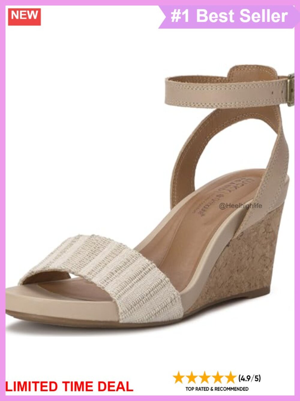 Lucky Brand Lynda Cork Wedge Sandals Size 7 Textile Leather